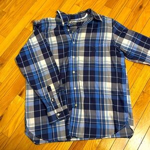 Chaps xl button down dress flannel blue and white